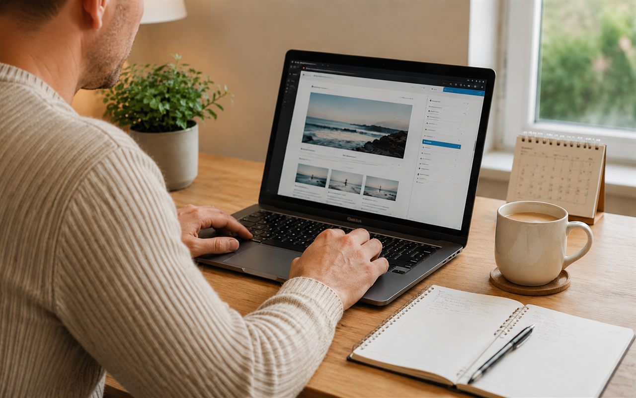 Laufende Pflege einer Webseite am Laptop