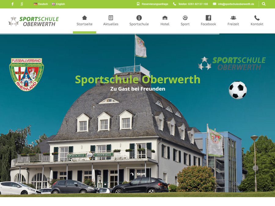 Website der Sportschule Oberwerth in Koblenz