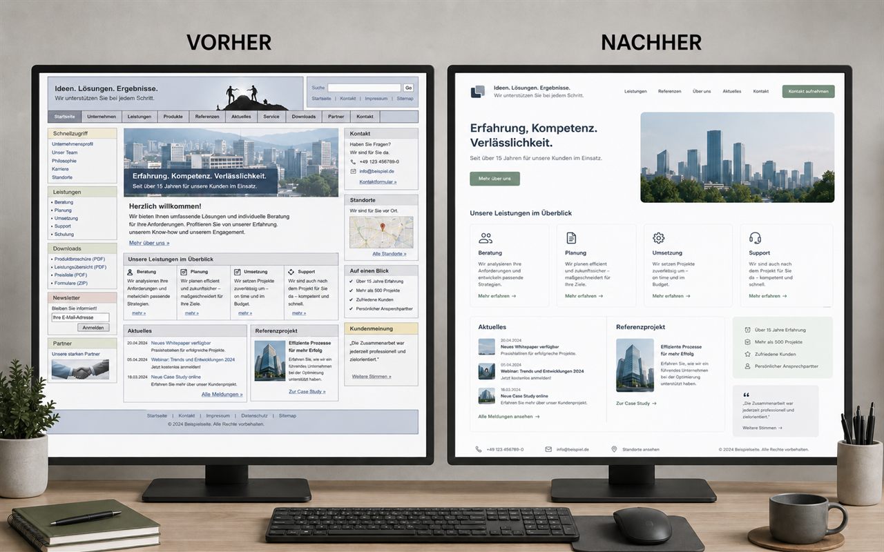 Eine Webseite vor und nach dem Relaunch im Vergleich